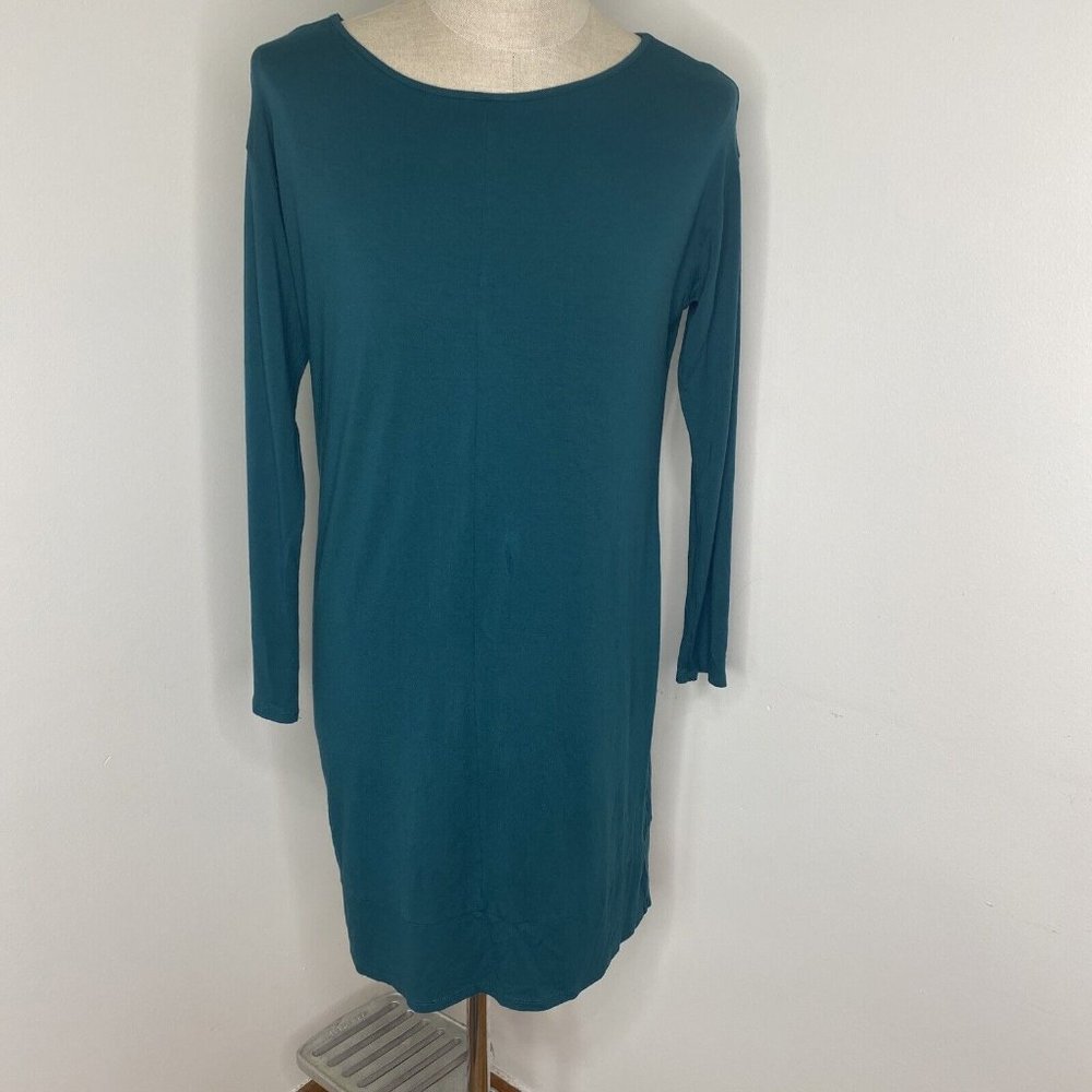 J Jill Womens Green Dress Sz S Long Sleeve Midi Front Seam Tunic Dress